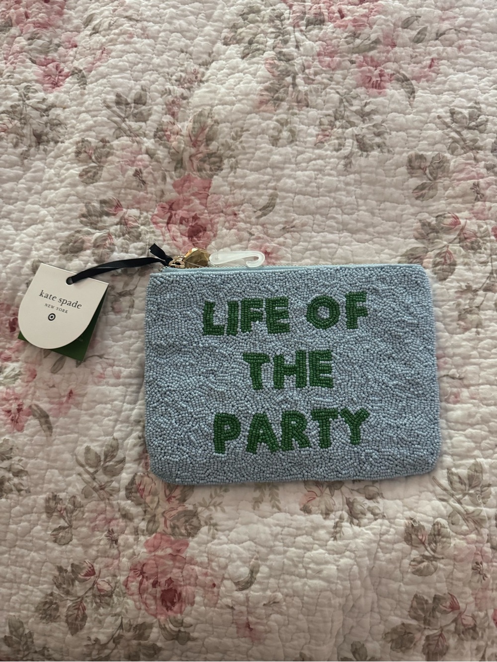 Kate Spade 'Life of the Party' Textured Blue Beaded Pouch